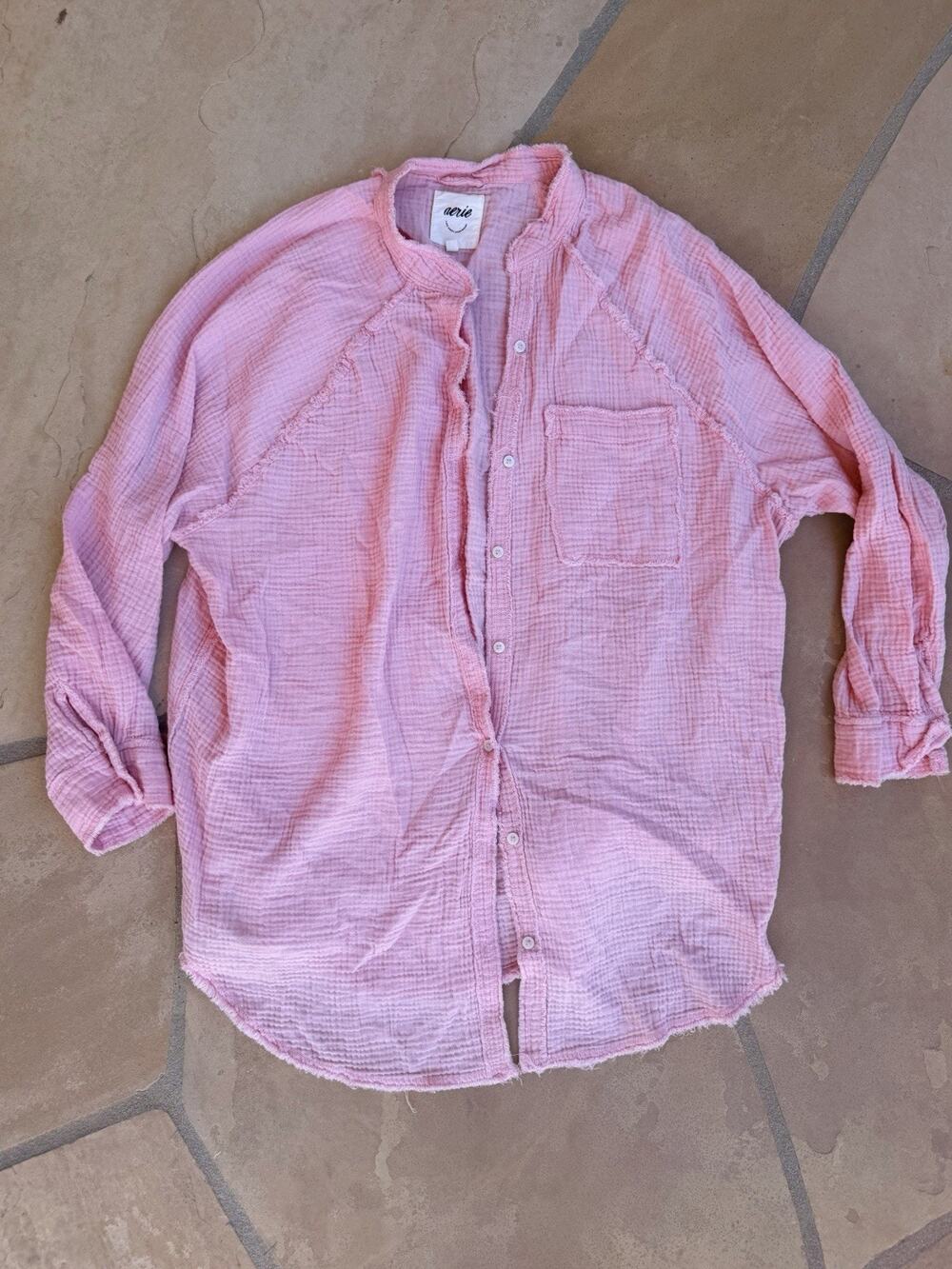 Aerie Gauzy Coverup Shirt Sz M Pink
